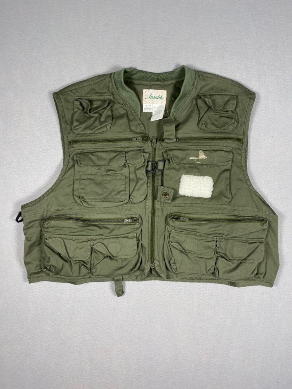 Ausable Mens XL Green Fishing Vest Multiple Pockets 100% Cotton Outdoor Gear
